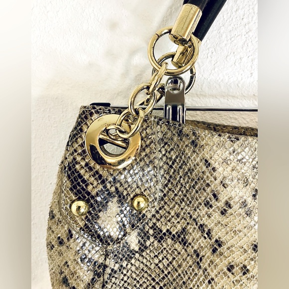 Cynthia Rowley Genuine Leather Snake Print Shoulder Bag, Gold Hardware - Picture 2 of 13